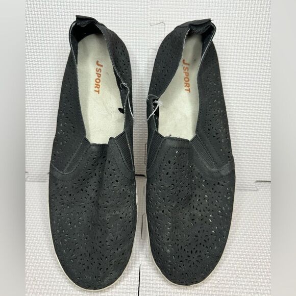 JSport Ladies' Laser Cut Floral Pattern Slip On Shoes BLACK SIZE‎ 9M - Picture 10 of 11